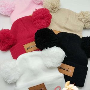 Double Pom Pom Hat Black (6 - 12 Month)
